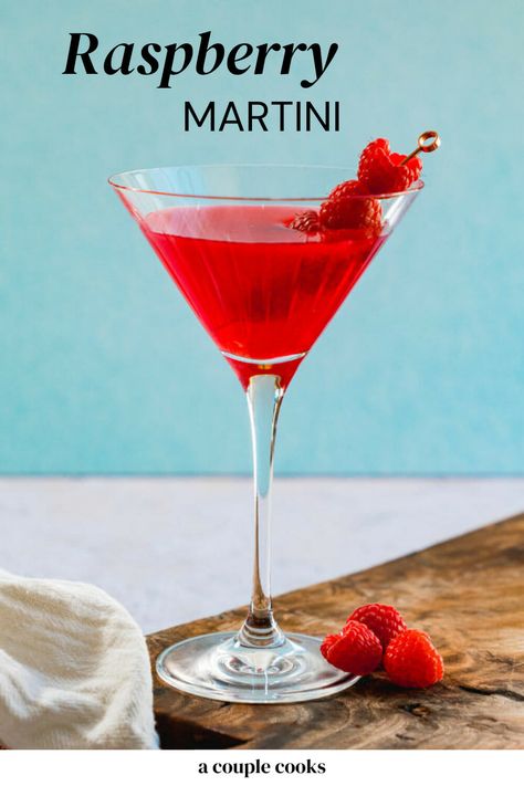 Raspberry Martini Recipe, Raspberry Martini, Sweet Martini, Red Martini, Raspberry Drink, Unsweetened Cranberry Juice, Raspberry Cocktail, A Couple Cooks, Day Cocktails