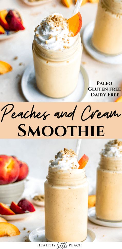 Fresh Peach Smoothie, Peaches And Cream Smoothie, Peach Smoothie Recipes, Paleo Kids, Free Smoothie Recipes, Vegan Peach, Dairy Free Smoothies, Peach Smoothie, Fruit Smoothie Recipes Healthy