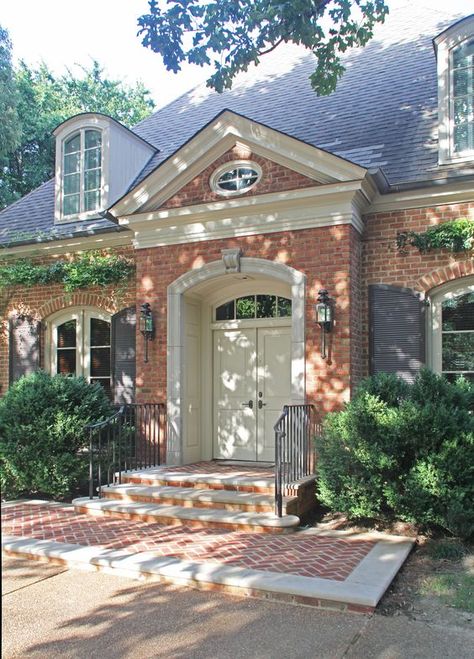 New Pedimented Door-Surround - Menzer McClure Architects More Exterior House Trim, Brick House Trim, Orange Brick Houses, Red Brick House Exterior, Best Exterior Paint, House Paint Color Combination, Orange Brick, Exterior House Paint Color Combinations, Trim Colors