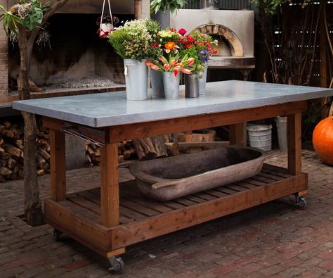 Design Sleuth: Gardener's Work Table at Lila B. Design Evergreen Candle, Bench Garden, Flower Shop Design, Potting Tables, B Design, Garden Tool Shed, Garden Storage Shed, Potting Bench, Florist Shop