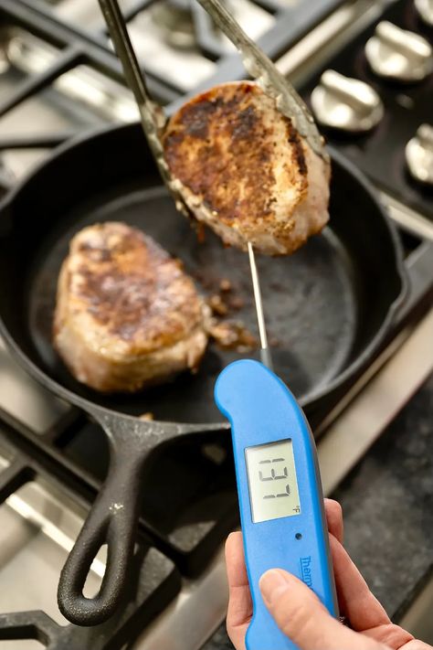 Cold-Seared Pork Chops – The Fountain Avenue Kitchen Seared Duck, Cooking Prime Rib, Seared Pork Chops, Digital Meat Thermometer, Cooking Thermometer, Instant Read Thermometer, Seared Steak, Best Meat, Prime Rib