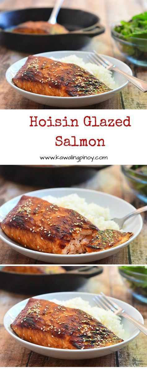 Salmon Stovetop, Recipes With Hoisin Sauce, Entertaining Meals, Honey Glazed Salmon Recipe, Salmon Fillet Recipes, Kawaling Pinoy, Planned Meals, Seafood Meals, Salmon Glaze Recipes