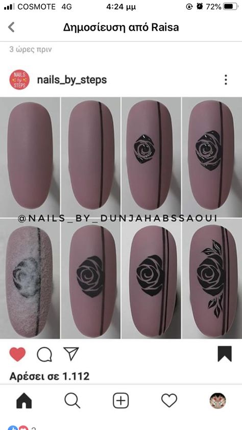 Easy Rose Nail Art Tutorials, Brush Nail Art Design Step By Step, Nail Art Square, Nail Painting Tips, Nail Art Rose, Gel Nails Shape, Nail Art Gel Nails, Art Gel Nails, Book Nail Art