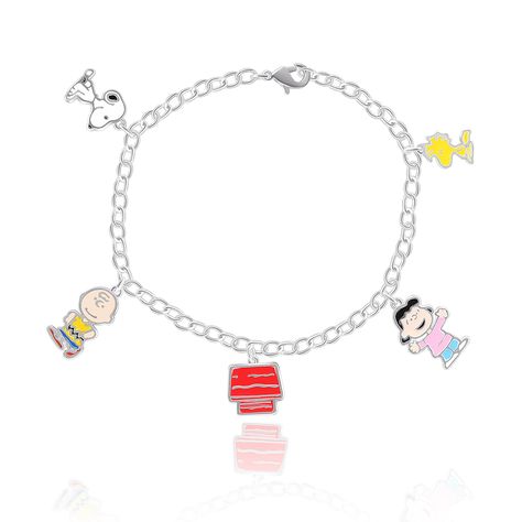 PRICES MAY VARY. Officially Licensed Peanuts Bracelet: A cute charm bracelet for fans of Snoopy and Charles M. Schulz Peanuts. Silver charm bracelet boasts colorful enamel-plated charms of Woodstock, Snoopy, Charlie Brown, Lucy, and Snoopy's red dog house. Silver Plated: Crafted from silver-plated brass with 5 enamel-plated charms. Charm Bracelet: Peanuts bracelet has a secure lobster clasp closure. Ready for Gift Giving: Delivered in a Peanuts gift box, this authentic Snoopy jewelry is an ideal Snoopy Jewelry, Peanuts Charm, Snoopy Gifts, Snoopy And Friends, Woodstock Snoopy, Peanuts By Schulz, Italian Bracelet, Gift Bracelet, Friend Bracelets