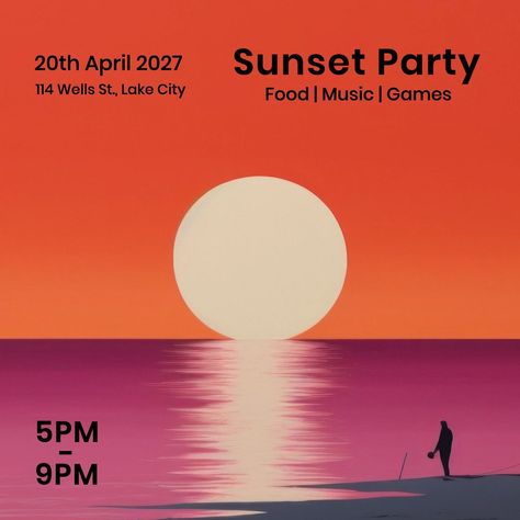 Sunrise Poster Design, Sunset Party Invitation, Backyard Concert, Aperitivo Bar, Prom Posters, Minimal Template, Sunset Party, Nice Designs, Rooftop Party