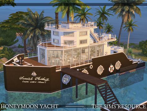 Sims 4 Honeymoon House, Sims 4 Yacht, Sims 4 Honeymoon, Steampunk Restaurant, Honeymoon House, The Sims 4 Lots, Sims 4 Tsr, Sea House, Jungle Adventure