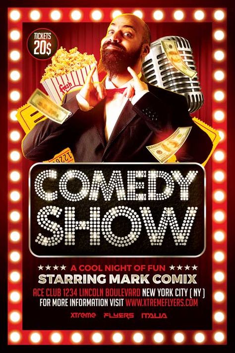 Comedy Show Flyer Template - http://xtremeflyers.com/comedy-show-flyer-template/ Comedy Show Flyer Template   Comedy Show Flyer Template PSD was designed to advertise a comedy night with one or more featured artists, in a club / pub / theater.  The design is well sorted in folders, and all the elements can be removed or rearranged as you please. You don't need a good #Comedy, #ComedyShow, #Flyer, #Poster, #Psd, #Show, #StandUpComedy, #Template Comedy Poster, Show Flyer, Comedy Nights, Music Flyer, Club Poster, Psd Flyer Templates, Free Flyer Templates, Show Dance, Poster Psd