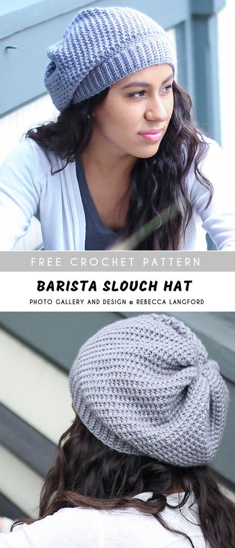 Barista Slouch Crochet Hat with Free Pattern | Pattern Center Crochet Slouchy Hat Free Pattern, Crochet Beanie Hat Free Pattern, Crochet Slouchy Beanie Pattern, Slouchy Beanie Pattern, Slouch Hats, Slouchy Hat Crochet Pattern, Crochet Slouchy Beanie, Crochet Slouch Hat, Crochet Slouchy Hat