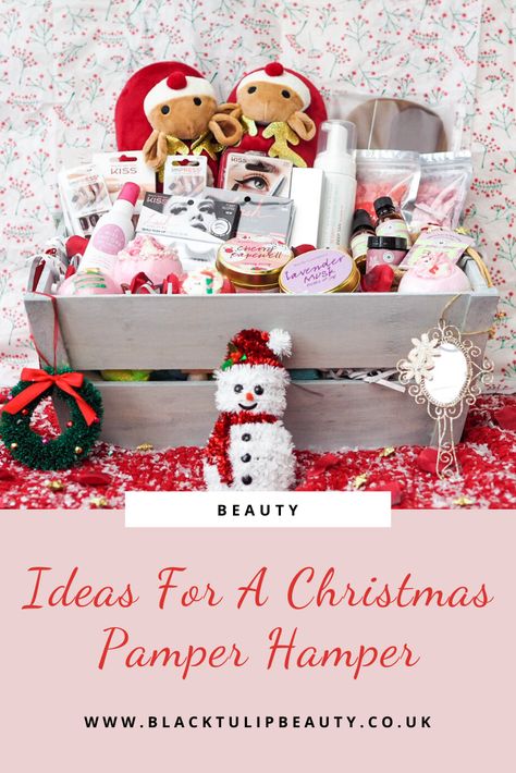 Pamper hamper ideas for a pamper day or evening. Self-care hamper featuring beauty gift ideas, fragrance and candles, cute slippers... Pamper Hamper Ideas For Women, Christmas Pamper Hamper, Pamper Hamper Ideas, Hamper Diy, Pamper Day, Candles Cute, Beauty Gift Ideas, Xmas Hampers, Skincare Mistakes