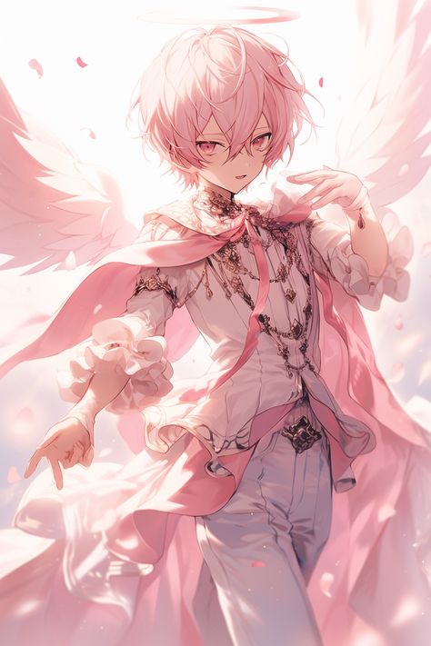 Male Magical Girl, Cupid Oc Male, Anime Fairy Boy, Magical Boy Oc, Fairy Boy Art, Angel Anime Boy, Midjourneyart Anime, Anime Angel Boy, Cupid Anime