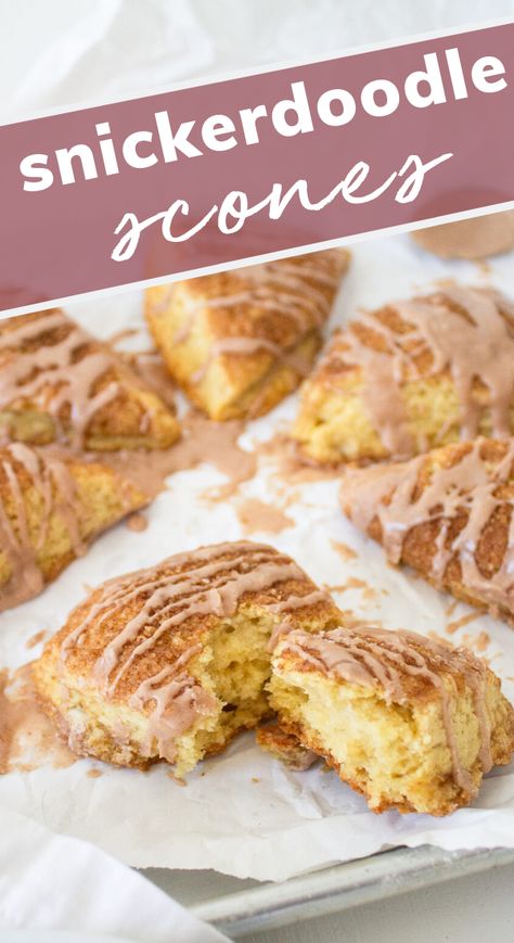 All the delicious flavor of a snickerdoodle cookie wrapped up in a scone! Drizzled with a cinnamon glaze, these snickerdoodle scones make an irresistible breakfast. #scones #snickerdoodle | www.thebakersalmanac.com Snickerdoodle Scones, Christmas Scones, Cinnamon Scones Recipe, Breakfast Scones, How To Make Scones, Cinnamon Glaze, Scone Recipes, Vegan Scones, Cinnamon Scones