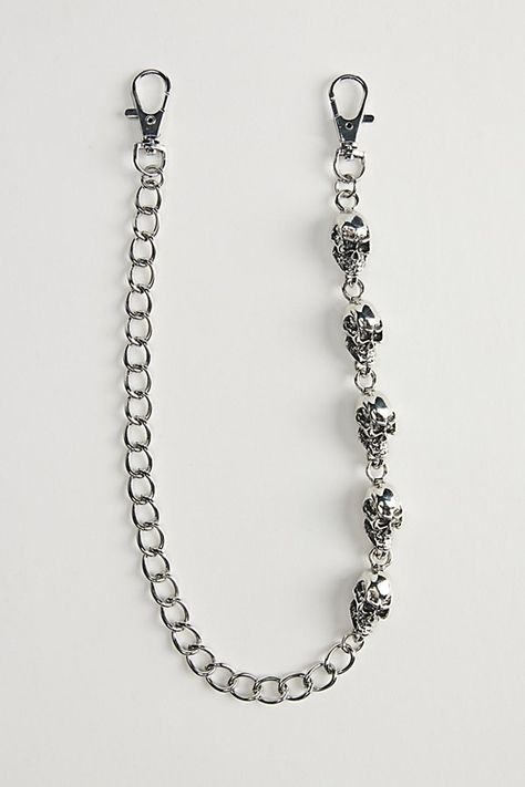 Wallet chain with a linked look and skull-shaped metal beads. Includes secure clasp closures. Features Statement skull wallet chain Skull beaded wallet chain Secure clips Content + Care Mixed metals Wipe clean Imported | Statement Skull Wallet Chain in Silver, Men's at Urban Outfitters Beaded Wallet, Skull Wallet, Chain Wallet, Beaded Skull, Wallet Chain, Mixed Metals, Metal Beads, Cleaning Wipes, Urban Outfitters