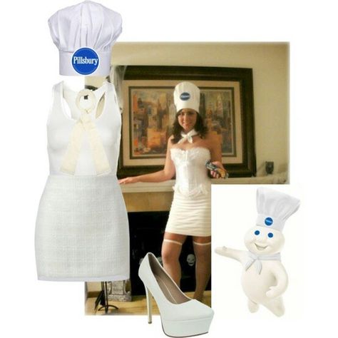 Pillsbury Halloween Costume, Pilsbury Doughboy Costume Diy, Pillsbury Dough Boy Costume, Pillsbury Doughboy Costume, Womans Halloween Costume, Pillsbury Dough Boy, Basic Halloween Costumes, Pillsbury Dough, Classy Halloween Costumes