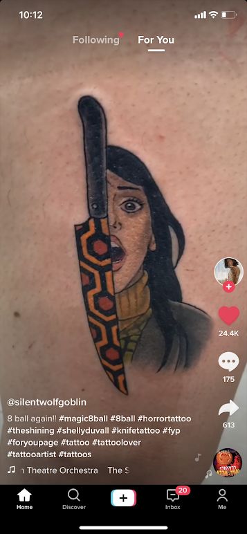 The Shining Tattoo, Twin Peaks Tattoo, Stephen King Tattoos, Wedding Band Tattoo, Horror Movie Tattoos, Knife Tattoo, Movie Tattoos, Magic 8 Ball, King Tattoos