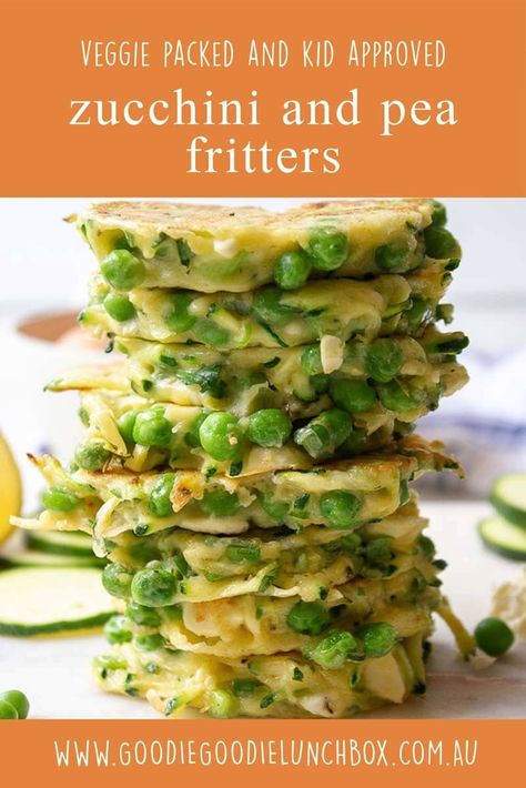 Zucchini And Peas, Pea Fritters, Zucchini Fritters, Toddler Lunches, Lunch Box Recipes, Easy Lunches, Kids Lunch, Peas, Baby Food Recipes