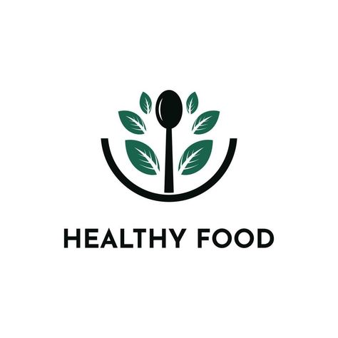 Healthy food logo design concept with spoon and leaf Healthy Food Logo Design, Healthy Food Logo, Food Icon, Logo Design Concept, Food Logo Design, Food Logo, Tree Saw, Heart Tree, Cityscape Photos