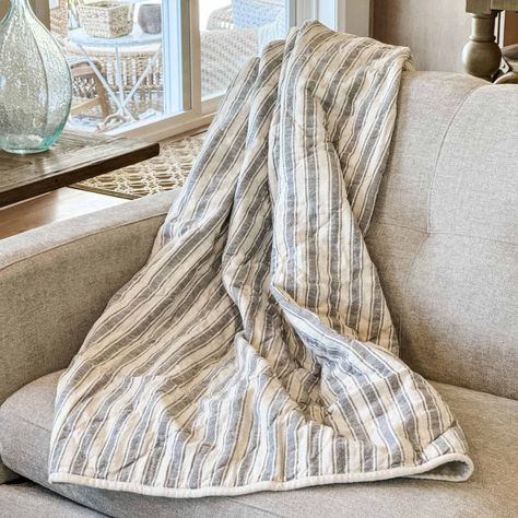 Piper Classics Market Place Gray Ticking Stripe Quilted Throw Blanket - Walmart.com Scandi Living Room Decor, Scandi Living Room, Fuzzy Throw Blanket, Fall Throw Blanket, Grain Sack Fabric, Oversized Throw Blanket, Fresh Farmhouse, Quilted Throw, Quilted Throw Blanket