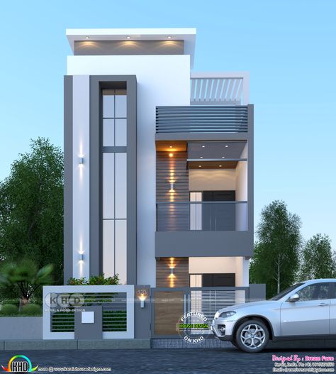 Front Elevation Colour Combination Indian, Latest Elevation Designs For House, G+1 House Elevation Indian, 3 Storey House Design, House Outer Design, Small House Elevation, Small House Front Design, House Balcony Design, Small House Design Exterior