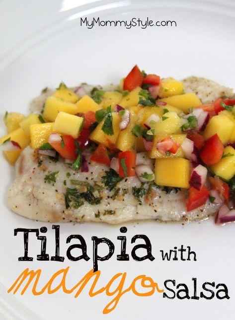 Tilapia Mango Salsa, Mango Tilapia, Tilapia With Mango Salsa, Fish Tilapia, Grilled Fish Tacos, Mango Salsa Recipes, Tilapia Recipes, Mango Chutney, Mango Recipes