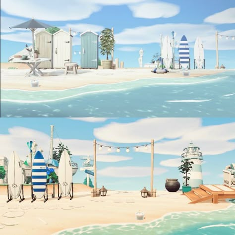 Animal Crossing Yacht Ideas, Acnh Yacht Club, Beach Core Animal Crossing, Coastal Acnh Island Entrance, Acnh Beachside Cafe, Animal Crossing Beach Island Ideas, Acnh Hhp Beach House, Acnh Pier Ideas Kapp’n, Beach Town Animal Crossing