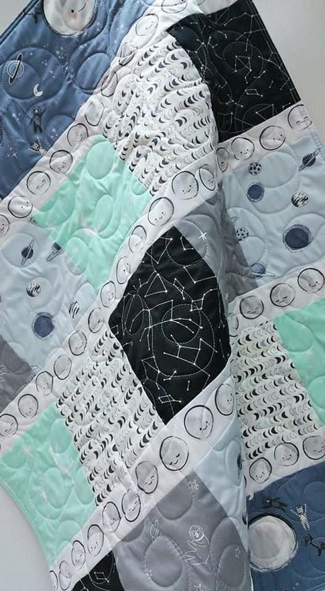 Outer Space Baby Quilt, Crib Bedding, Stars, Moon, I Love You to the Moon and Back, Nursery, Blue, Mint, Gray, Planets, Baby Blanket Outer Space Baby Quilt, Space Baby Quilt, Nursery Stars, Nursery Blue, Baby Boy Art, Baby Quilt Kit, Bedding Quilts, Baby Boy Themes, Outer Space Theme