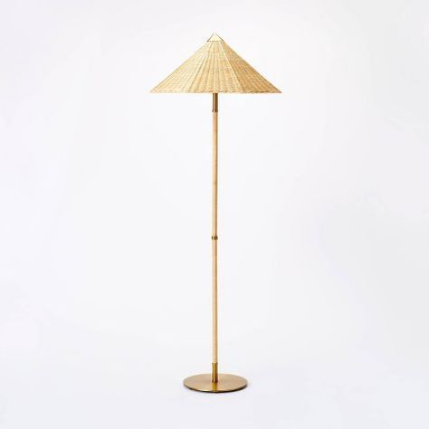 Floor Lamp Gold, Mcgee Target, Rattan Floor Lamp, Studio Mcgee Target, Armchair Sofa, Rattan Shades, Lamp Gold, Rattan Lamp, Gold Floor Lamp