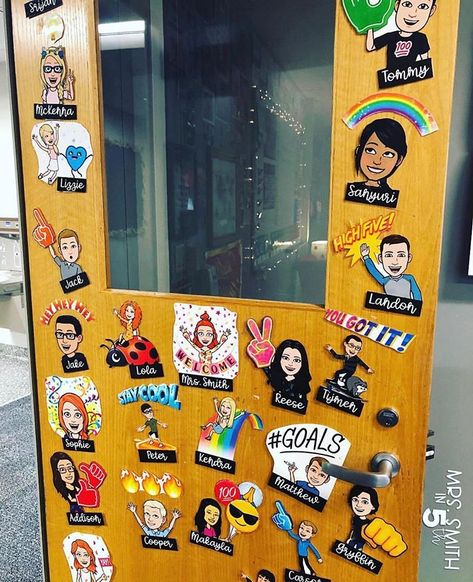 I’m obsessed with this Bitmoji door from Kaitlin @mrs.smithin5th! 😍😍😍 Such a fun way to welcome your friends to your classroom and have… New Year Classroom Door, Classroom Instagram, New Year Classroom, Bitmoji Classroom, Classroom Door Ideas, Classroom Goals, Future Teacher, Class Decor, Science Fair Projects