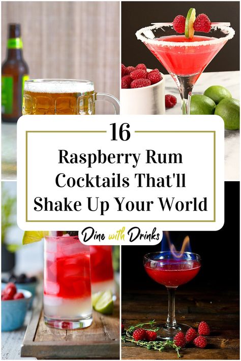 Collage of 4 raspberry rum cocktails. Raspberry Rum Cocktails, Raspberry Rum Drinks, Sweet Mixed Drinks, Fruity Rum Drinks, Bacardi Drinks, Spiced Rum Drinks, Rum Mixed Drinks, Smirnoff Raspberry, Coconut Rum Drinks