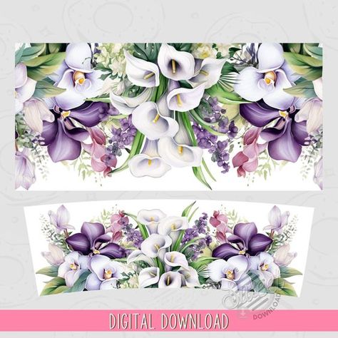 Orchid Lily 40 oz Tumbler Wrap, Purple Floral 40 oz Tumbler PNG, Orchid Flower 40 oz Tumbler Template, 40 oz Sublimation Tumbler Design Wine Tumbler Sublimation Designs, Design For Tumbler, Glass Tumbler Design, Tumbler Wrap Template, Orchid Design, Boho Background, Inspirational Tumbler, Summer Tumbler, Glitter Photo