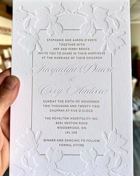 Cutest Wedding Invitations, Hot Foil Wedding Invitations, Floral Letterpress Invitation, White Floral Wedding Invitations, Embossed Wedding Cards, Wedding Invitations With Flowers, Embroidered Wedding Invitations, Blind Emboss Wedding Invitation, Letterpress Diy