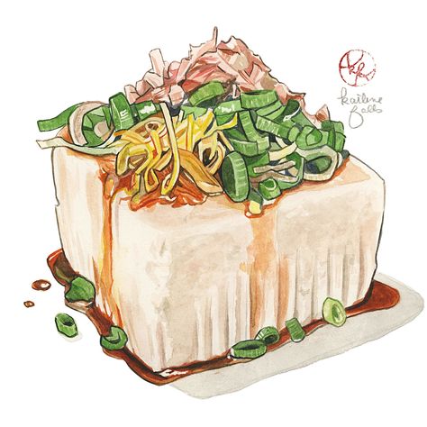 Tofu Illustration, Japanese Food Illustration Art, Okonomiyaki Illustration, Cute Japanese Food Drawing, Food Drawing Sushi, Japanese Food Illustration Kawaii, Food Art Painting, Taiwan Food, Foodie Art