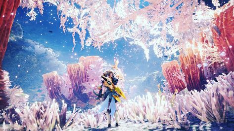 Coral highlands Coral Highlands Mhw, Monster Hunter Coral Highlands, Comic Environment, Coral Highlands, Coral Landscape, Fantasy World Inspiration, Monster Hunter Monsters, Monster Hunter Games, Hunter Game