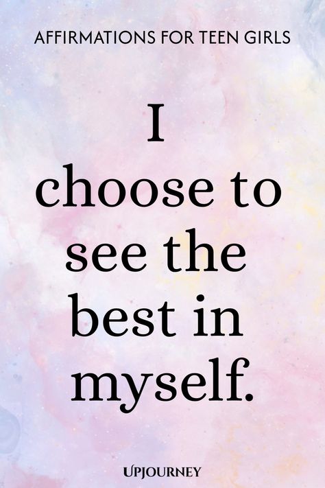 Explore over 130 empowering daily affirmations specifically curated for teen girls. Encourage positivity, self-love, and confidence with these powerful statements. Incorporate these affirmations into your daily routine to boost self-esteem and inspire a mindset of growth and resilience. Perfect for teenagers looking to cultivate a more positive outlook on life. Embrace the power of affirmation today! Teen Affirmation Quotes, Female Affirmation Quotes, Positive Self Affirmations For Teens, Quotes For Girls Confidence, Teenage Girl Quotes, Affirmations For Teen Girls, Quotes For Teens Girls, I Accept Myself