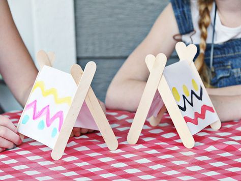 Watercolor Paper Tents Tent Crafts For Preschool, Tent Crafts For Kids, Tepee Craft Preschool, Tent Crafts For Toddlers, Preschool Tent Craft, Paper Tent Craft, Popsicle Tent Craft, Tent Craft Preschool, Camping Crafts Preschool