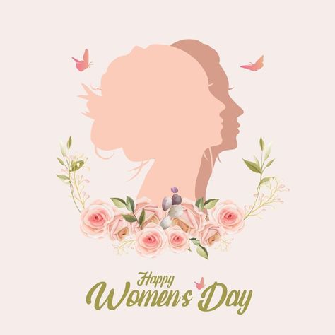 Happy Women's Day Silhouette of a woman face with flower petals and leaves. 8 march, Invitation card copy space. Woman's Day Card, Women's Day Decoration Ideas, Happy Womens Day Card, Womens Day Card, Happy Women's Day Card, Happy Women Day, Women's Day Cards, Silhouette Of A Woman, Shadow Illustration