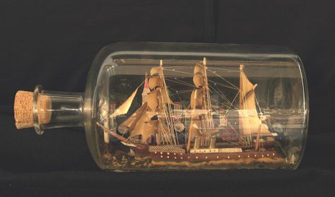 ship in a bottle Ship In A Bottle Craft, Ship In A Bottle Aesthetic, Ship In A Bottle Diy, Ship Bottle, Pirate Ship In A Bottle, Bottle Ship, Peter Pan Decor, Boat In A Bottle, Sail Ship