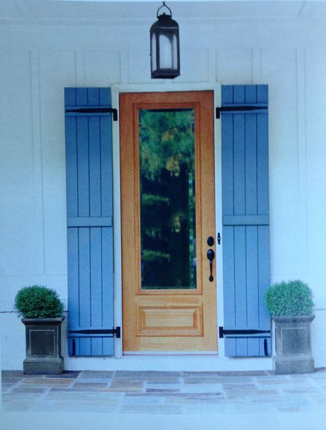 Front door shutters Matching Shutters And Front Door, Front Door With Shutters On Each Side, Front Door Shutters, Louvered Door Ideas, Louvered Door, Door Shutters, Future Mansion, Housing Architecture, Lake Cumberland