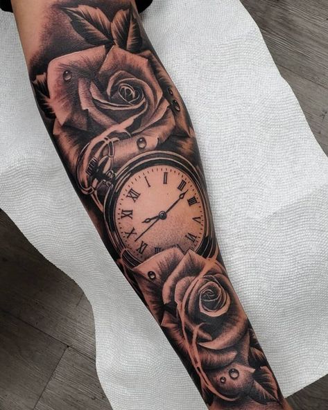 #Tattoos,Time Tattoo Clock And Flower Tattoo For Men, Money Rose And Clock Tattoo, Clock And Anchor Tattoo, Clock And Money Tattoo, Clock And Rose Tattoo Design For Men, Clock And Rose Tattoo Design For Women, Time Clock Tattoo For Men, Men Clock Tattoo Ideas, Pocket Watch Tattoos For Women