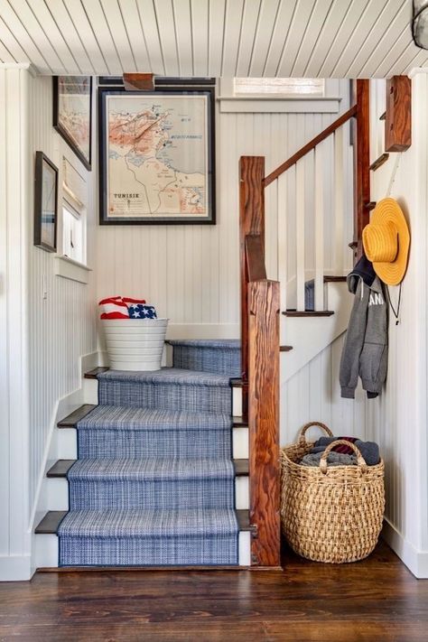 Beach House Stairs, Maine Cottage, America Decor, Cape House, Cap Ferret, Coastal Grandmother, New England Homes, Beach House Interior, House Stairs