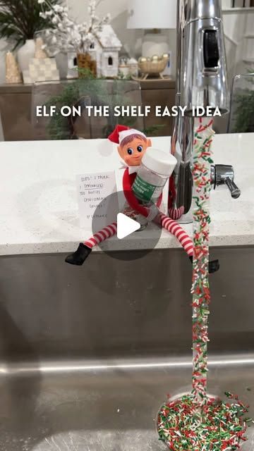 Kristin Miller | Creator | Dallas, TX on Instagram: "Our elf sprinkled too much christmas spirit🤭Elf on the shelf begins in just 2 WEEKS, so save this idea to come back to! Comment “sprinkle” to get supplies to recreate this idea sent to your DMs! Follow my page for more elf on the shelf ideas this season🎄🧑🏼‍🎄
•
•
#elfontheshelf #elfontheshelfideas #kidschristmas #christmastradition #toddlermom #christmasideas" Elf On The Shelf With Sprinkles, Glitter Elf On The Shelf, Elf On Shelf Sprinkle Faucet, Skittle Elf On The Shelf, Elf On The Shelf Elaborate Ideas, Elf Refueling Station, Elf On The Shelf Sprinkles In Sink, Elf On The Shelf Ideas With Sprinkles, Elf Sprinkles In Sink