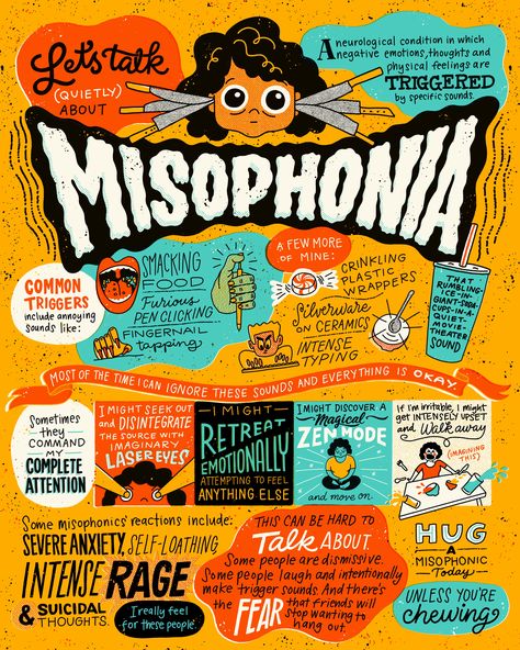 Misophonia by Lauri Johnston on Dribbble Laser Eye, Sensory Processing, Body Pain, Psychology Facts, Negative Emotions, Thoughts And Feelings, Dont Understand, Paper Texture, Comic Book Cover