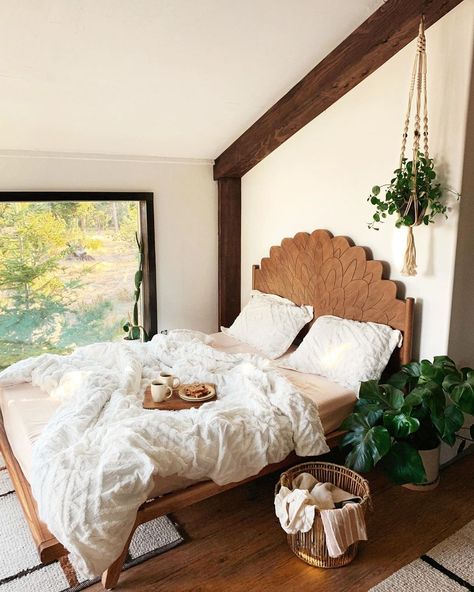 Wooden Bed Frame Bedroom, Boho Bed Frame, Cute Little Houses, Wooden Bed Frame, Apartment Bedroom Decor, Mens Bedroom, Deco Boheme, Wooden Bed Frames, Redecorate Bedroom