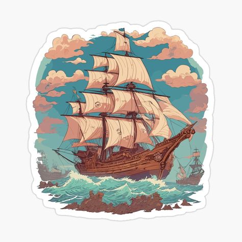 Mood Board Stickers, Pjo Stickers, Pirate Stickers, Stickers Food, Boat Stickers, Pirate Ships, Colorful Stickers, Tourism Poster, Art Journal Therapy