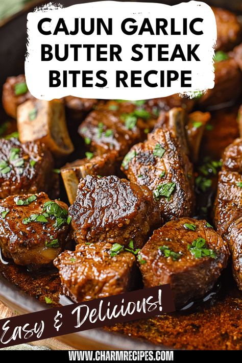 Brighten up your meals with these Cajun Garlic Butter Steak Bites. Made from tender and juicy steak bites, this dish brings an explosion of flavor with a perfect blend of Cajun spices and savory garlic butter sauce. It's a quick and convenient recipe ideal for a weeknight dinner or entertaining guests. Serve them as an irresistible appetizer that everyone will rave about! Enjoy these flavorful, easy-to-make steak bites that pair wonderfully with rice or crusty bread. Perfect for steak lovers! Creole Steak Recipes, Blackened Steak Bites, How To Cook Steak Bites On Stove, Cajun Garlic Butter Steak Bites, Garlic Butter Steak Marinade, Ribeye Steak Bites Recipe, Steak Cubes Recipe Dinners, Steak Bites With Rice, Cajun Butter Steak Bites