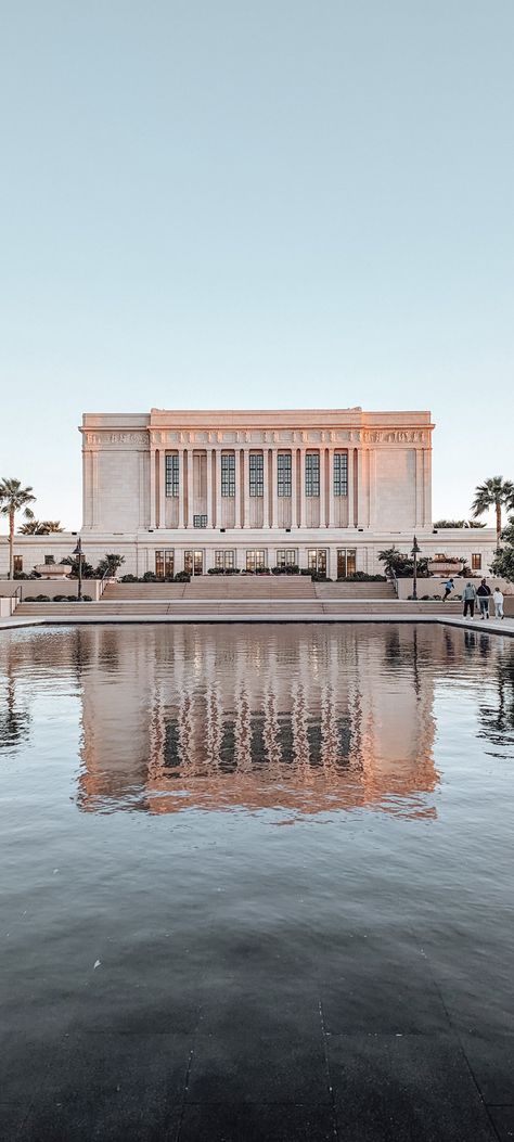 The mesa temple is so pretty! I took this at sunset when the pink sunlight was just about to leave. Mesa Lds Temple, Lds Temples Wallpaper, Mesa Arizona Temple, Lds Temple Wallpaper, Mission Outfits, Church Wallpaper, Temples Lds, Mesa Temple, Lds Church Quotes