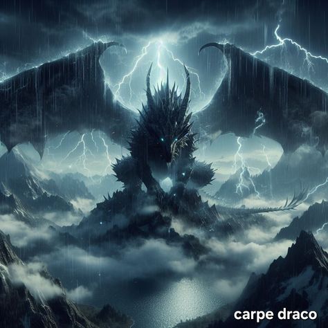 Storm Dragon Art, Wyvern Poses, Black And Blue Dragon, Dark Blue Dragon, Cool Dragon Pictures, Wind Dragon, Storm Dragon, Lightning Dragon, Elemental Dragons