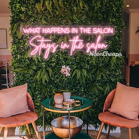 Step into a sanctuary of style and secrets with our "What Happens in the Salon Stays in the Salon" Neon Sign. This isn't just a sign; it's a playful promise that your salon experience is a private affair, filled with fabulous transformations and confidential conversations. The magic of the "What Happens in the Salon Stays in the Salon" Neon Sign lies in its ability to create an atmosphere of trust and relaxation. It's more than just a sign; it's a declaration that your salon is a place where clients can let their hair down and feel truly pampered. Tropical Salon Decor, Emerald Green Salon, Hair Salon Neon Sign, Hair Salon Signs, Boho Salon Suite, Trendy Hair Salon, Salon Suite Decor Ideas, Salon Neon Sign, Salon Suite Decor