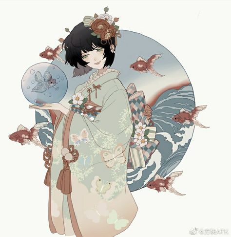 Japanese Oc Design, Korean Elements, Kimono Illustration, Kimono Drawing, Kimono Accessories, Kimono Art, Japanese New Year, Anime Kimono, Geisha Art