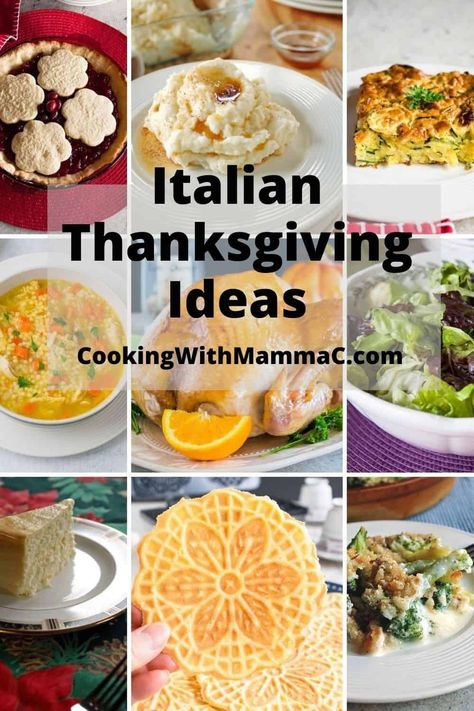 Don't miss these Italian Thanksgiving Dinner Ideas! They include a delicious mix of Italian recipes and traditional American favorites. You'll find Thanksgiving appetizers, side dishes, desserts and drinks from Cooking with Mamma C! There's turkey too! Italian Themed Thanksgiving, Traditional Italian Thanksgiving Dinner, Thanksgiving Recipes Italian, Thanksgiving Italian Style, Italian Thanksgiving Side Dishes, British Thanksgiving Recipes, Italian Thanksgiving Appetizers, Italian Thanksgiving Dinner Ideas, Italian Thanksgiving Desserts