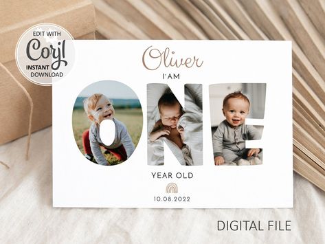 Personalised 1st Birthday Gifts, Baby 1st Birthday Gift, Birthday Gift Card, Baby Birthday Invitations, Collage Foto, Birthday Gift Cards, 1st Birthday Gifts, Baby 1st Birthday, Poster Pictures